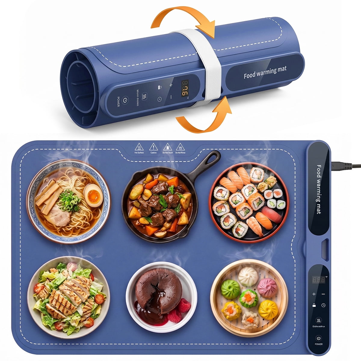 Okjoy Electric Warming Tray & Food Warming Mat, Portable Rollable Food Warmer with 9 Temperature Levels & Timer Settings for Buffet, Parties, Family Gatherings & Holiday Dinner