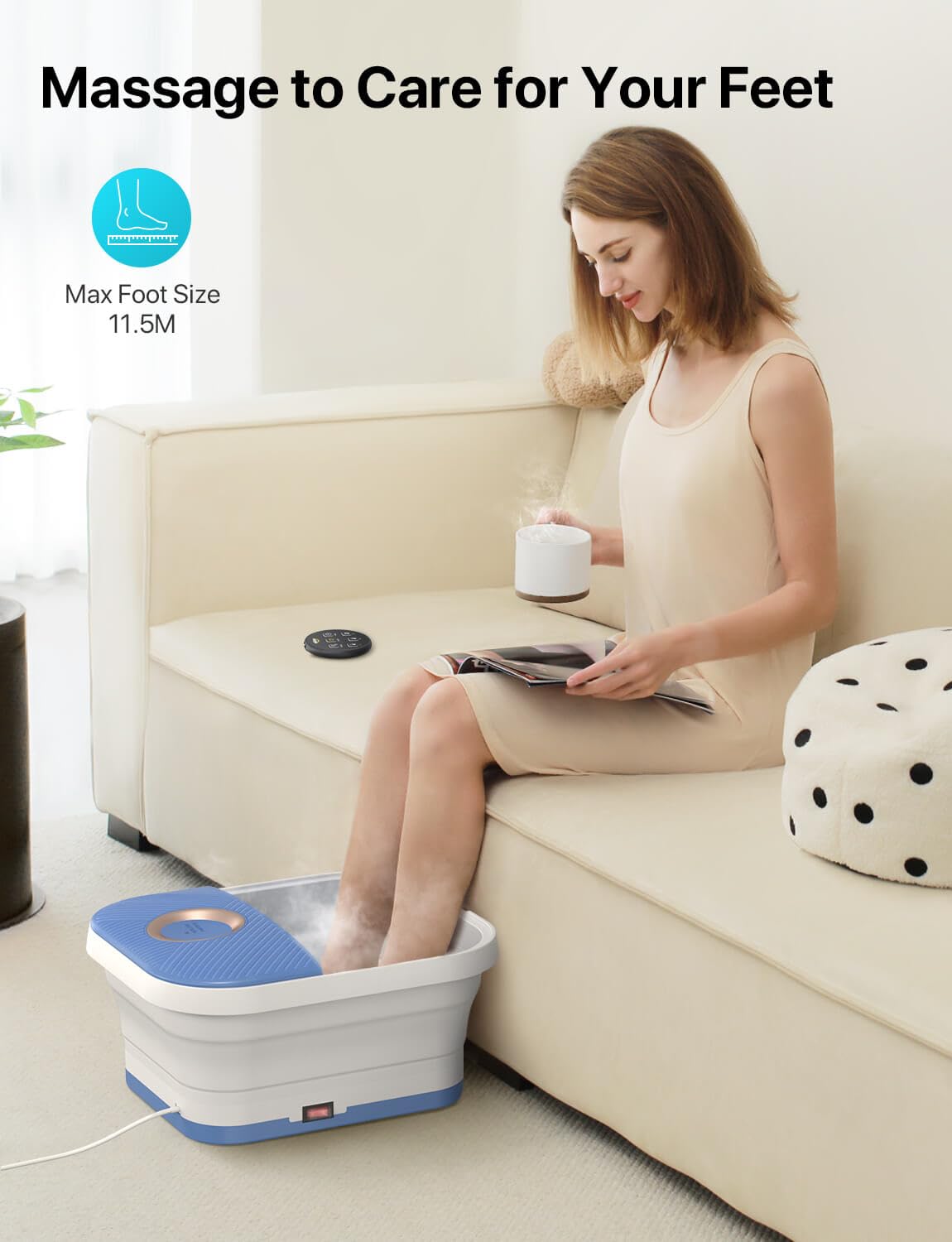 ALLJOY Collapsible Foot Spa Bath Massager with Heat, Bubble, Remote Control Shiatsu Foot Massage Soak Tub for Foot Pain Relief, with Acupressure Massage Points and Temperature Control