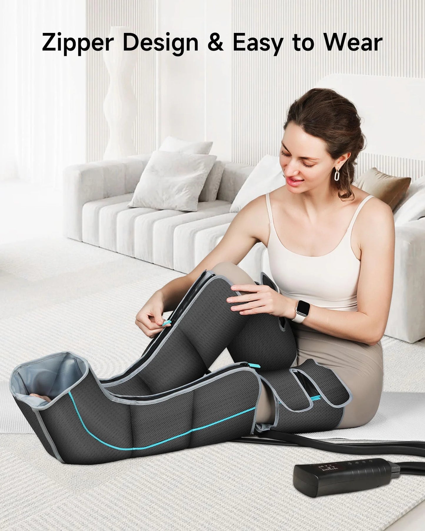 ALLJOY Leg Massager, Upgraded Zipper Design Leg Massager for Circulation and Pain Relief,6 Modes,3 Intensities,3 Heating Levels,Easy to Wear,30 Minutes Auto Shut-Off Function,Adjustable Size