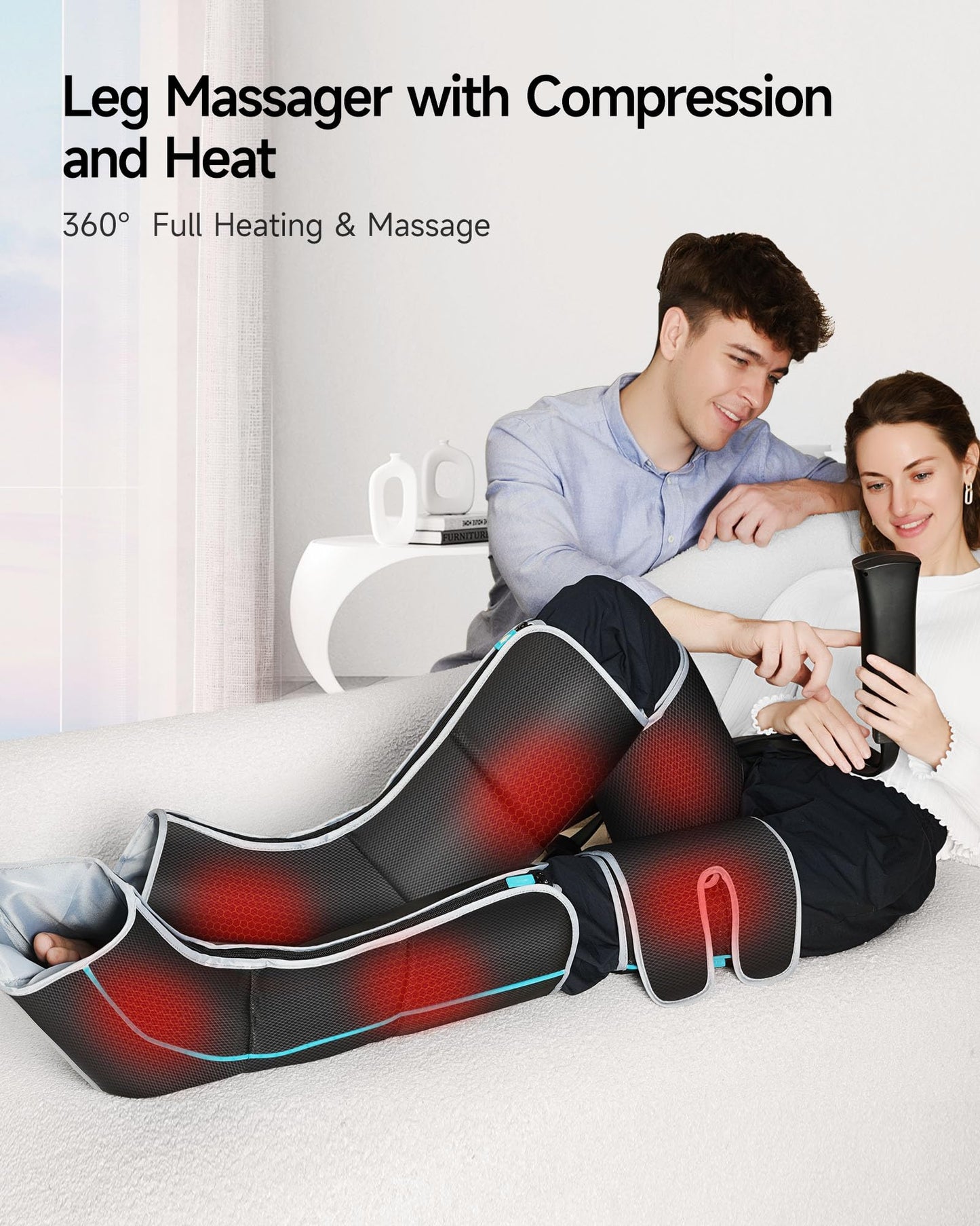 ALLJOY Leg Massager, Upgraded Zipper Design Leg Massager for Circulation and Pain Relief,6 Modes,3 Intensities,3 Heating Levels,Easy to Wear,30 Minutes Auto Shut-Off Function,Adjustable Size