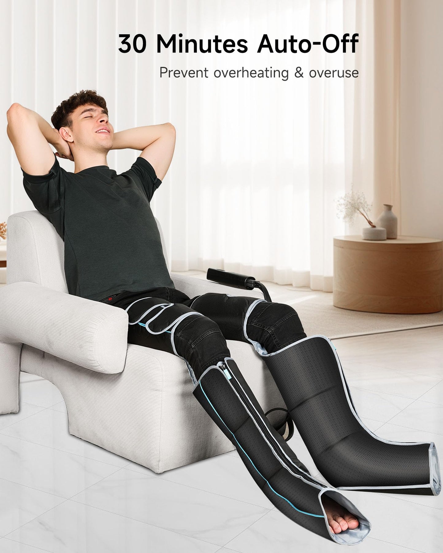 ALLJOY Leg Massager, Upgraded Zipper Design Leg Massager for Circulation and Pain Relief,6 Modes,3 Intensities,3 Heating Levels,Easy to Wear,30 Minutes Auto Shut-Off Function,Adjustable Size