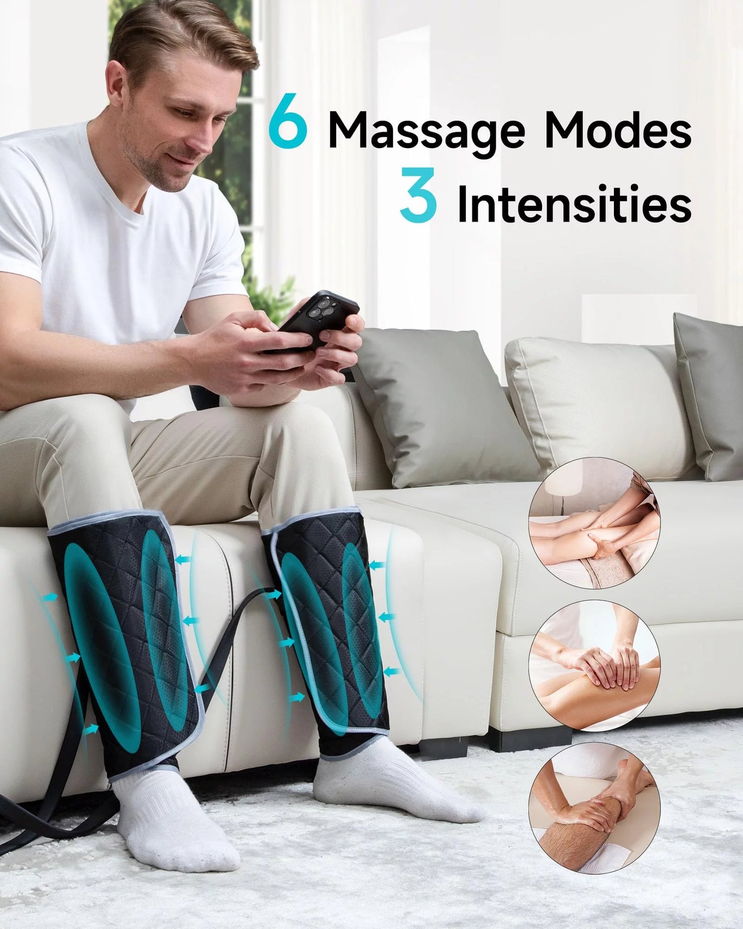 ALLJOY Leg Air Compression Massager,  Circulation and Pain Relief Calf Massager with 6 Modes, 2 Heating Levels, 3 Vibration Functions and 30min Auto-off Gift for Family Friends