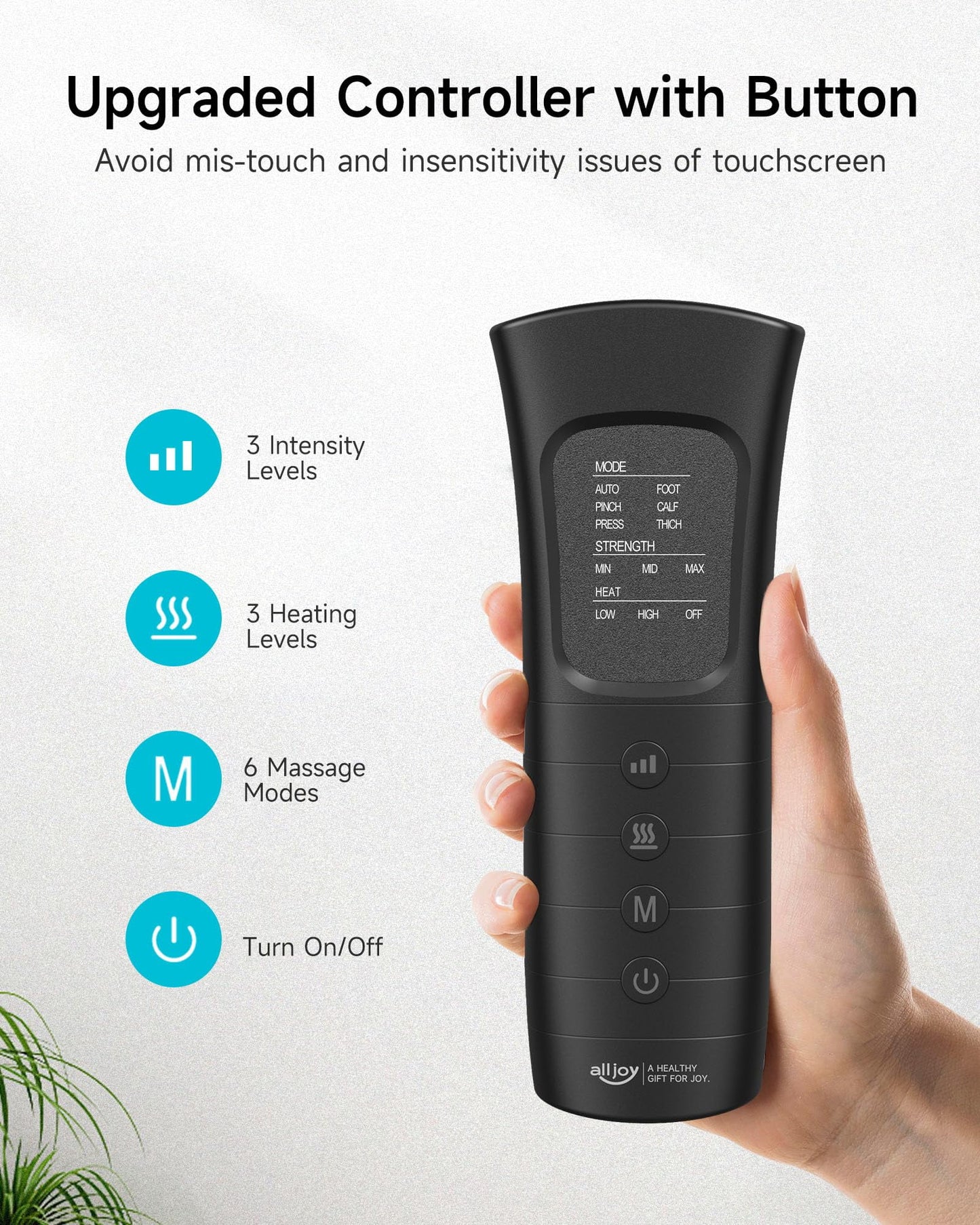 ALLJOY Leg Massager, Upgraded Zipper Design Leg Massager for Circulation and Pain Relief,6 Modes,3 Intensities,3 Heating Levels,Easy to Wear,30 Minutes Auto Shut-Off Function,Adjustable Size