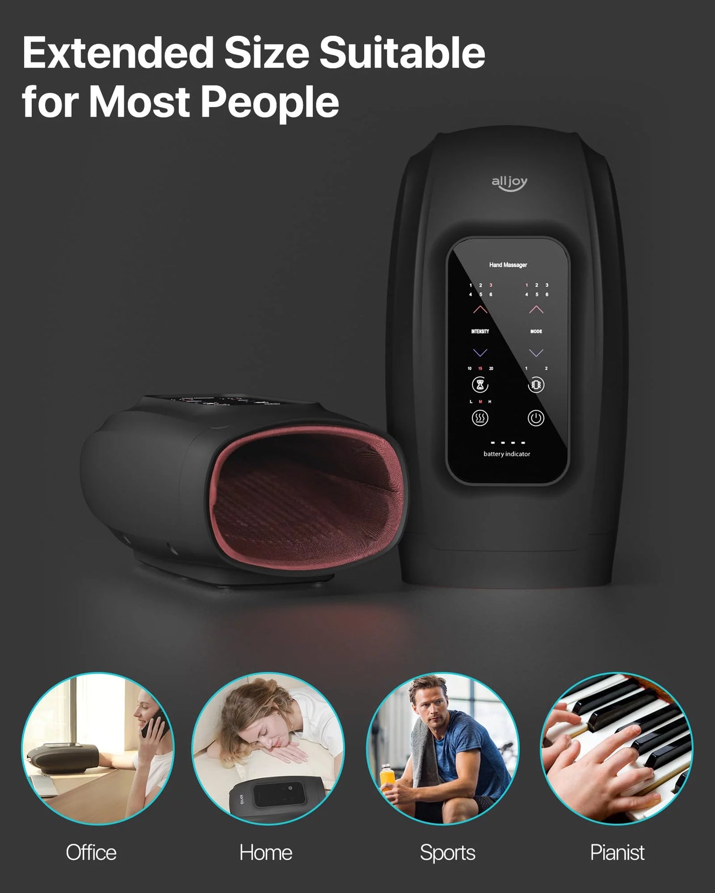 ALLJOY Hand Massager for Arthritis and Carpal Tunnel Relief, Touchscreen Cordless Hand Massager with Compression Vibration and Heat, 6 Levels Pressure Point Therapy, Ideal Gifts for Women Men Mom Dad