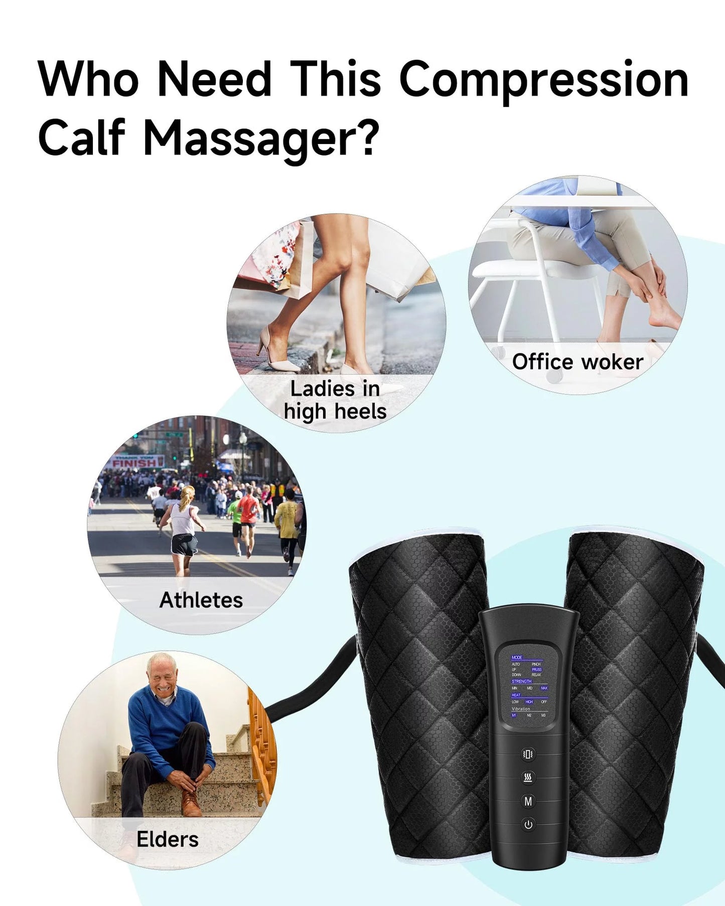 ALLJOY Leg Air Compression Massager,  Circulation and Pain Relief Calf Massager with 6 Modes, 2 Heating Levels, 3 Vibration Functions and 30min Auto-off Gift for Family Friends