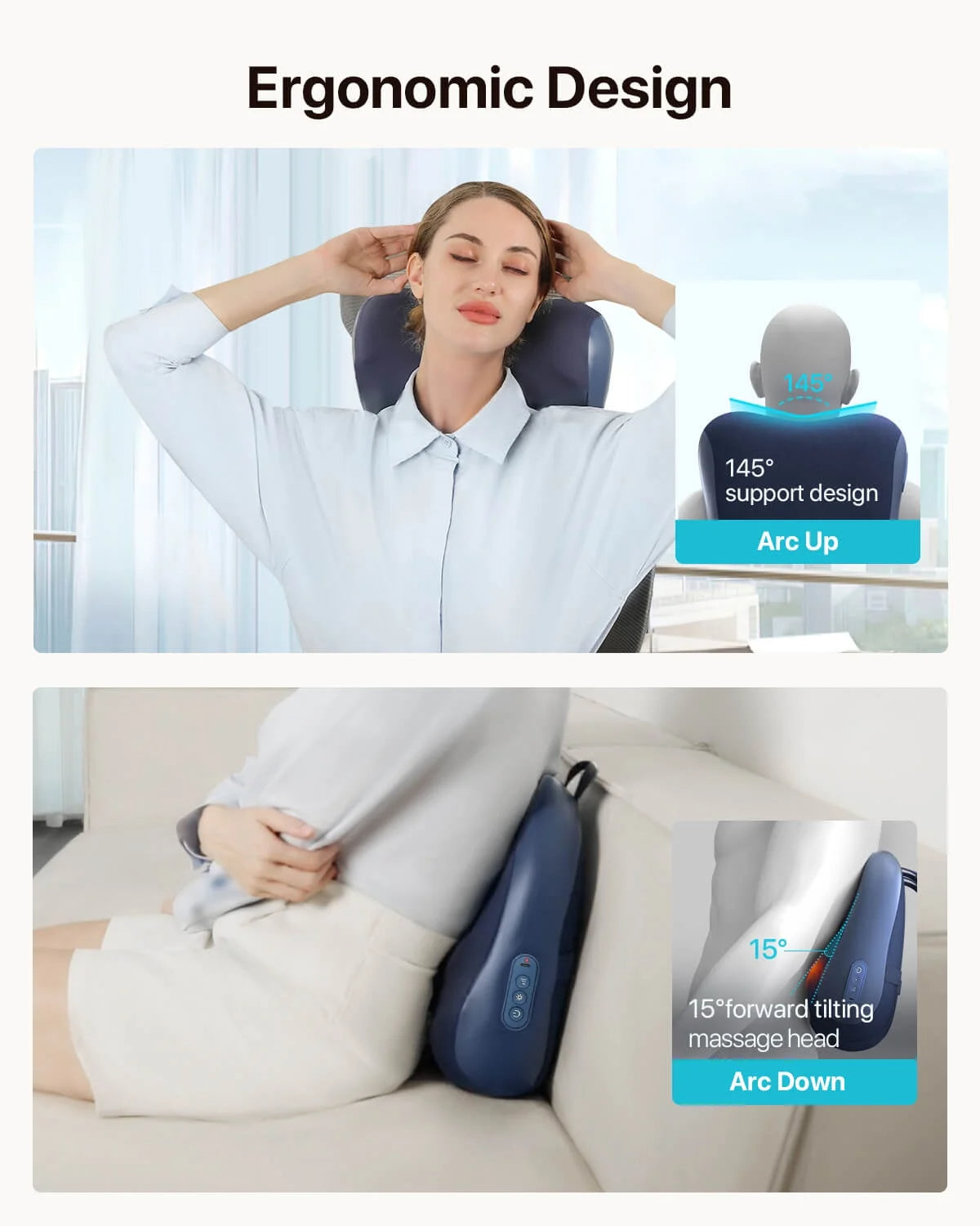 ALLJOY Cordless Shiatsu Back Massager with Heat - Deep Tissue Neck, Shoulder, and Waist Massage Pillow for Pain Relief - Gift for Men and Women- Blue