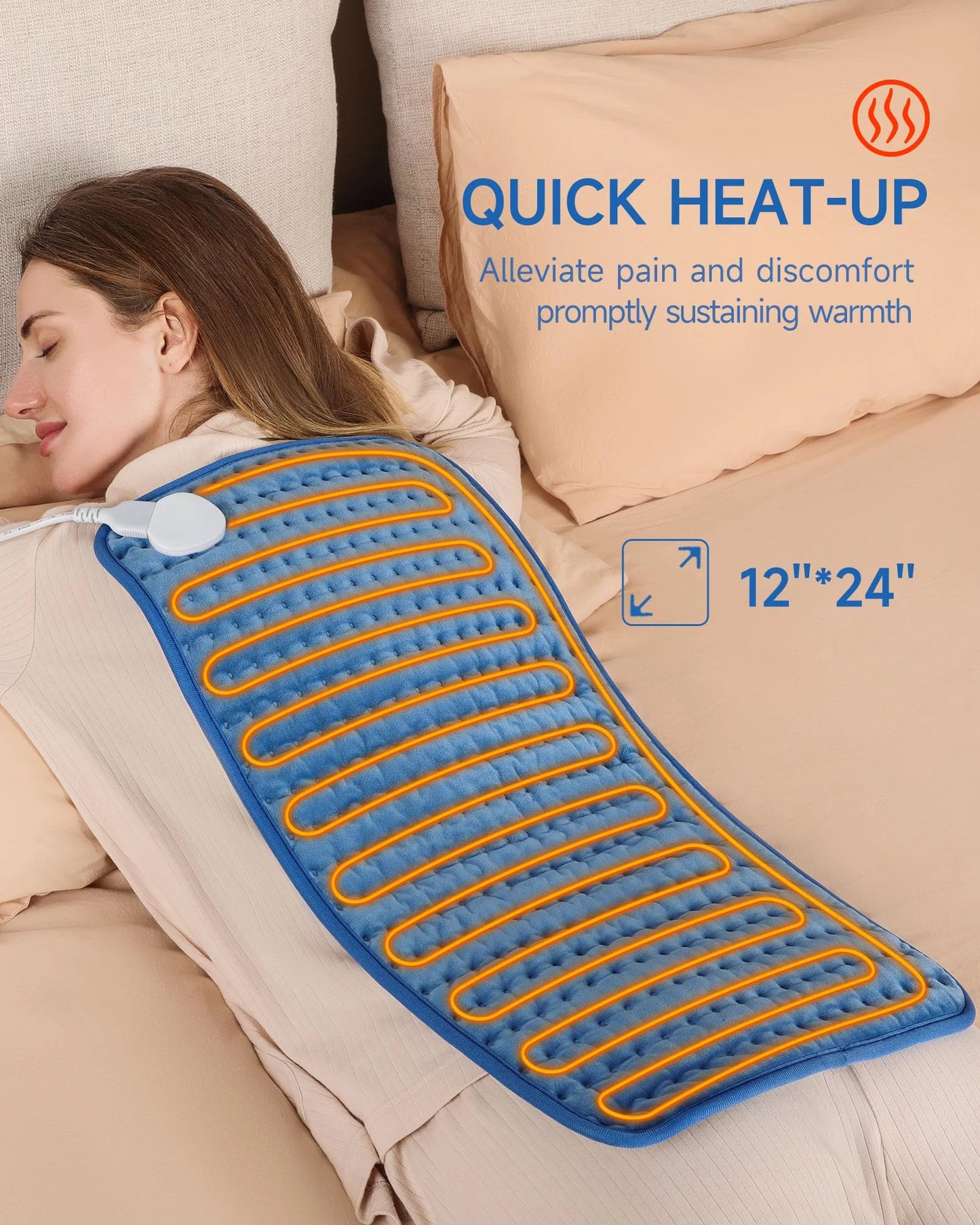 ALLJOY Electric Heating pad for Back/Shoulder/Neck/knee/leg Pain, Cramps and Arthritis Relief, Fast Heating Settings, Auto-Off, Machine Washable, Moist Dry Heat Options, Extra Large 12"x24", Grey