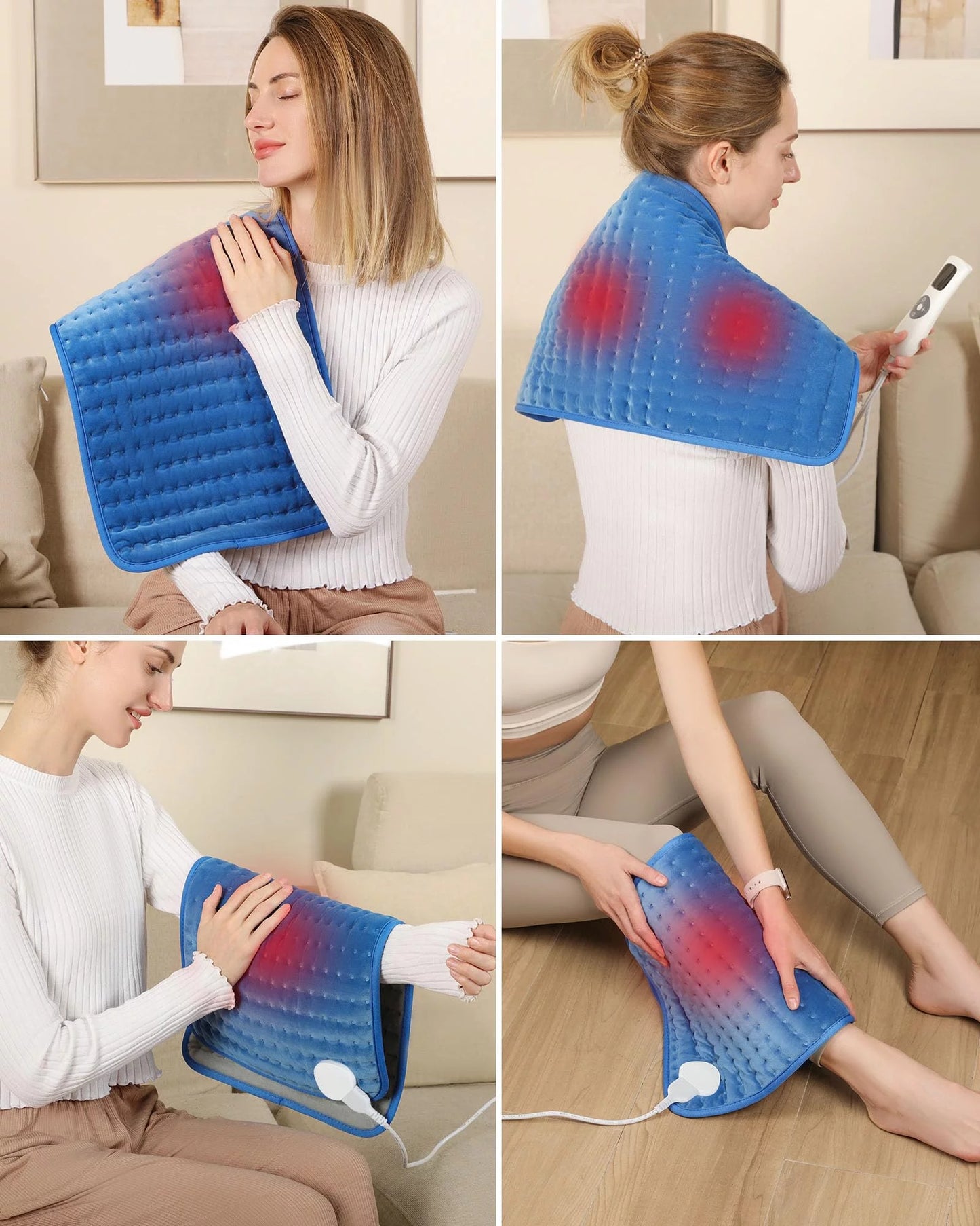 ALLJOY Electric Heating pad for Back/Shoulder/Neck/knee/leg Pain, Cramps and Arthritis Relief, Fast Heating Settings, Auto-Off, Machine Washable, Moist Dry Heat Options, Extra Large 12"x24", Grey