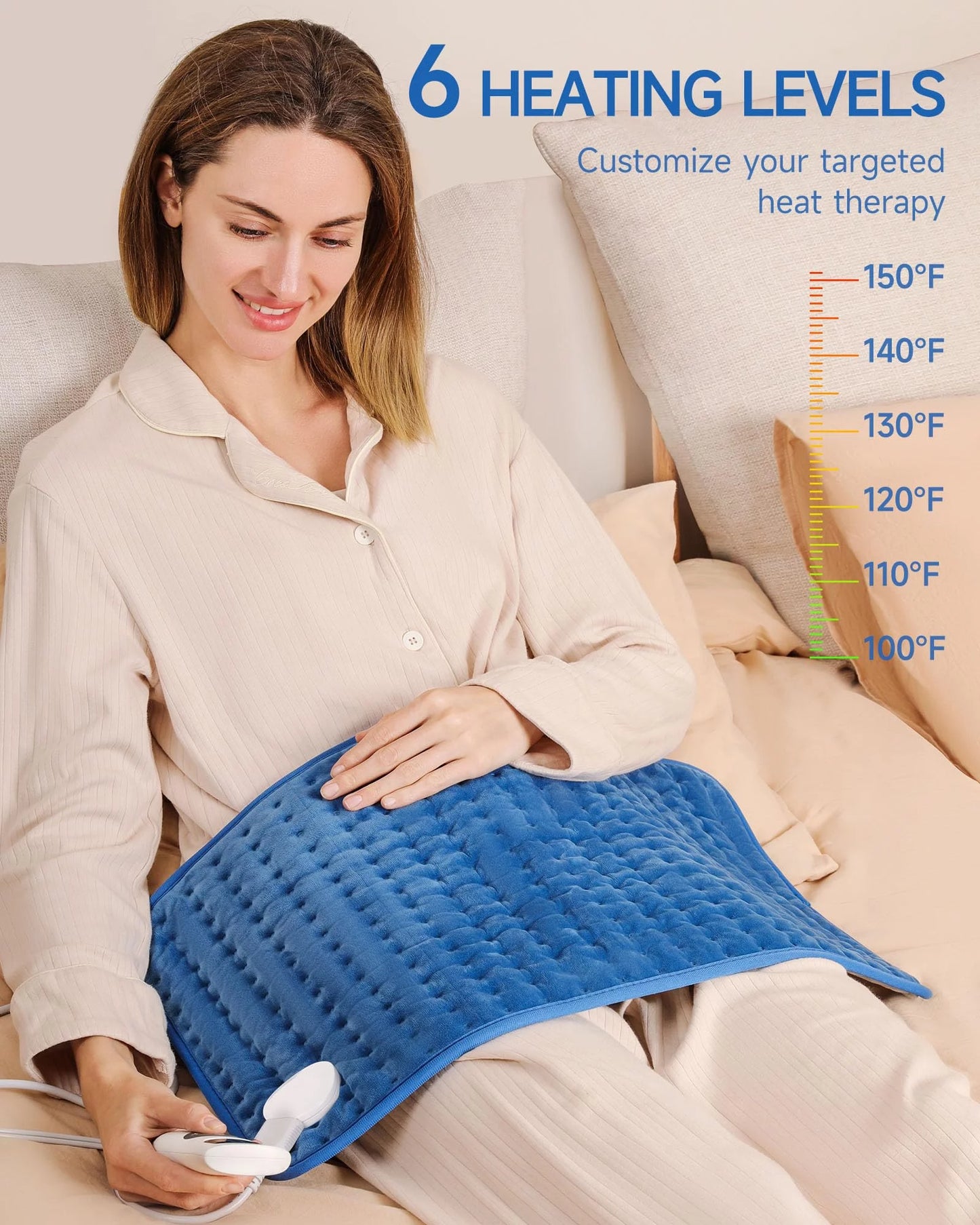 ALLJOY Electric Heating pad for Back/Shoulder/Neck/knee/leg Pain, Cramps and Arthritis Relief, Fast Heating Settings, Auto-Off, Machine Washable, Moist Dry Heat Options, Extra Large 12"x24", Grey