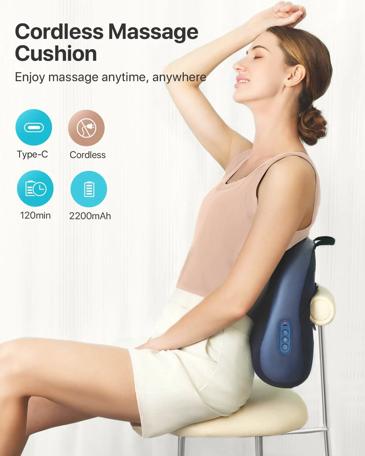 ALLJOY Cordless Shiatsu Back Massager with Heat - Deep Tissue Neck, Shoulder, and Waist Massage Pillow for Pain Relief - Gift for Men and Women- Blue