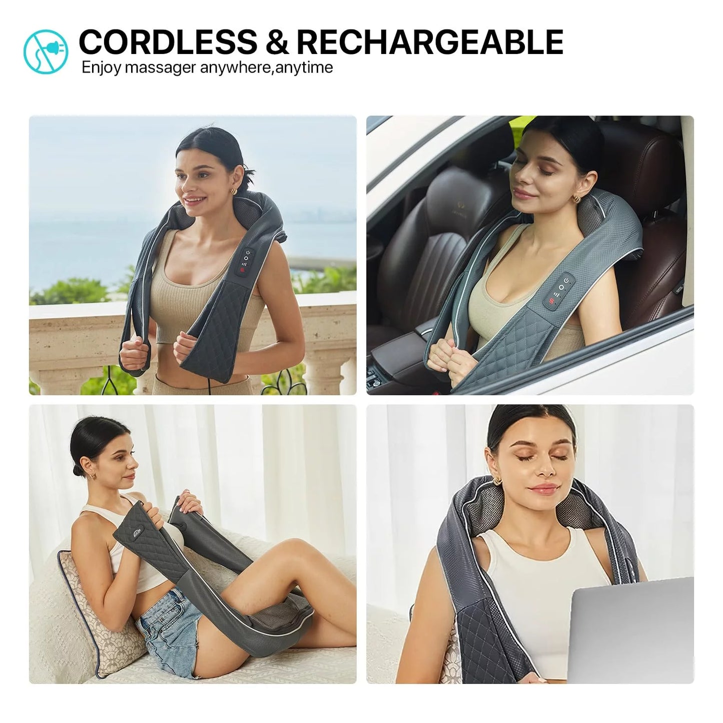 ALLJOY Cordless Neck Massager with Heat, Rechargeable Shiatsu Back Shoulder and Neck Massager Deep 3D Kneading Massager for Muscle Pain Relief, Best Gifts for Women Men Mom Dad