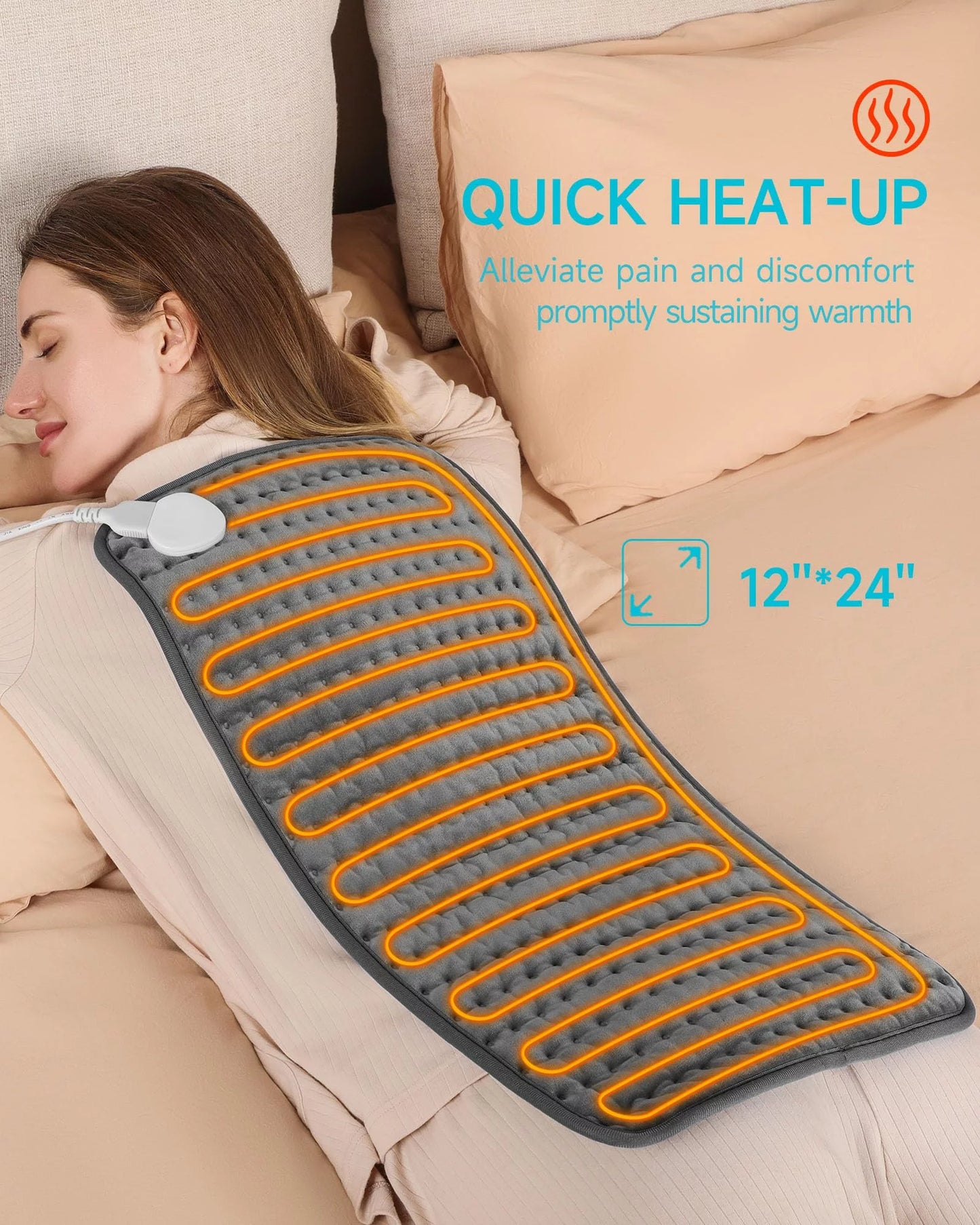 ALLJOY Electric Heating pad for Back/Shoulder/Neck/knee/leg Pain, Cramps and Arthritis Relief, Fast Heating Settings, Auto-Off, Machine Washable, Moist Dry Heat Options, Extra Large 12"x24", Grey