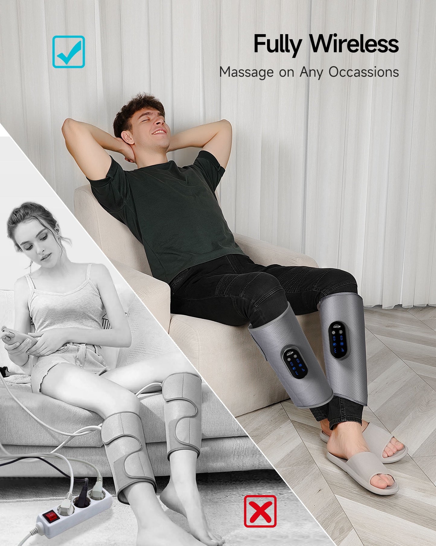 ALLJOY Calf Massager Cordless with Heat and Vibration, Leg Massager Wireless for Circulation and Pain Relief Arm Massager with 3 Modes Intensities, Gifts for Mom Dad, Friends, Athletes (A Pair)