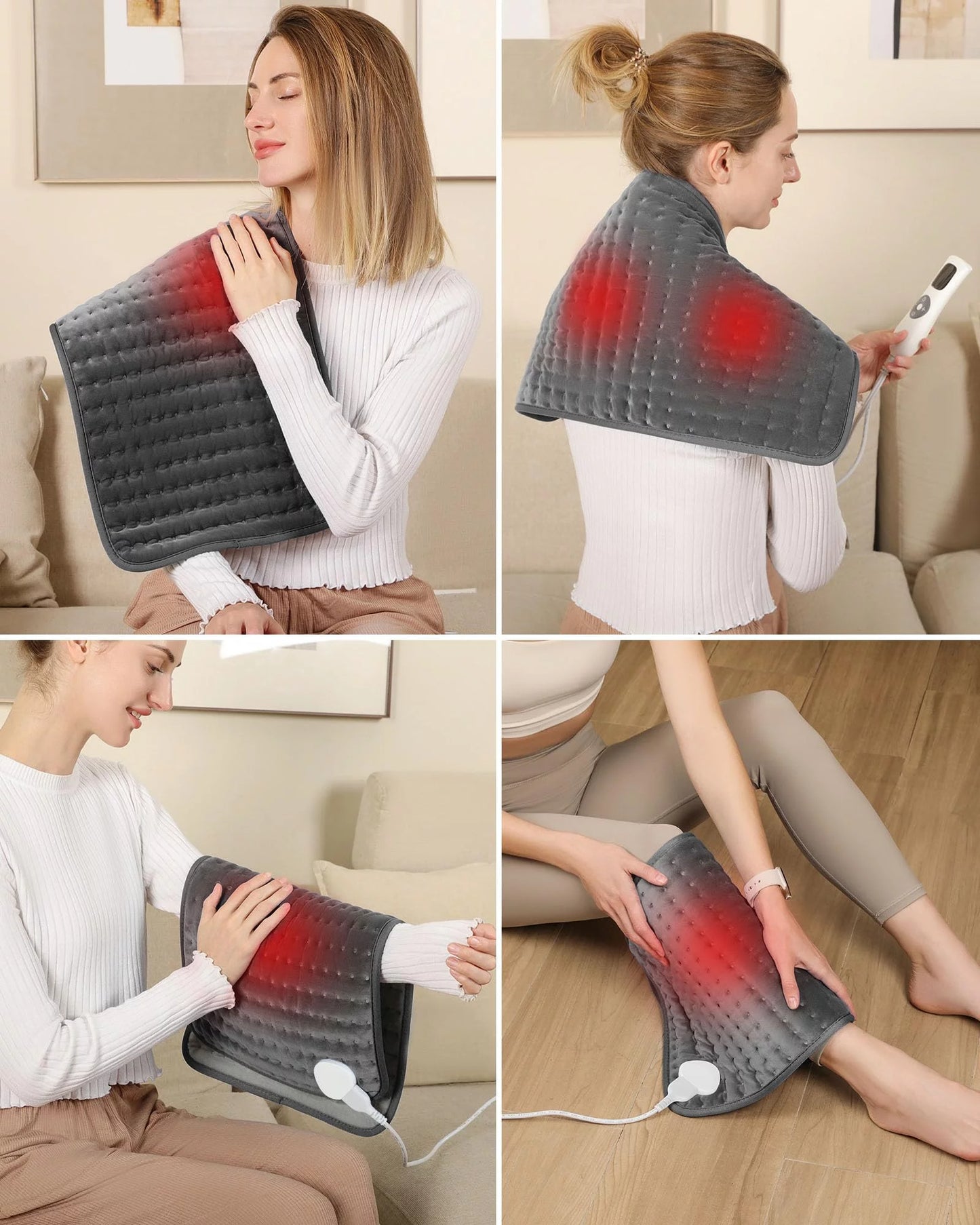 ALLJOY Electric Heating pad for Back/Shoulder/Neck/knee/leg Pain, Cramps and Arthritis Relief, Fast Heating Settings, Auto-Off, Machine Washable, Moist Dry Heat Options, Extra Large 12"x24", Grey