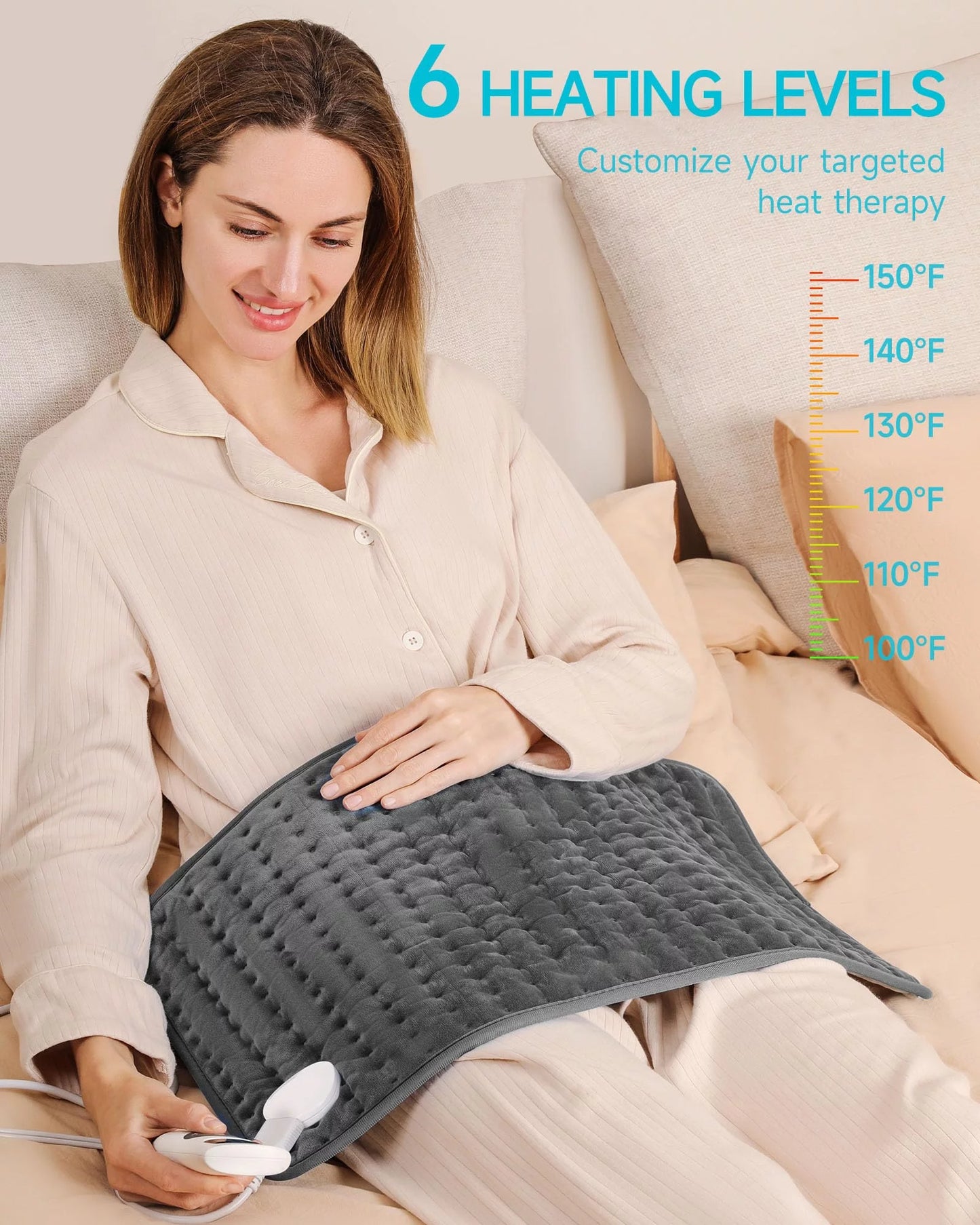 ALLJOY Electric Heating pad for Back/Shoulder/Neck/knee/leg Pain, Cramps and Arthritis Relief, Fast Heating Settings, Auto-Off, Machine Washable, Moist Dry Heat Options, Extra Large 12"x24", Grey