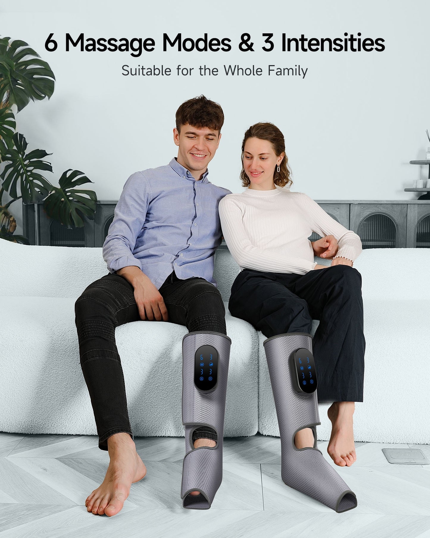 ALLJOY Cordless Leg Massager with Heat, Rechargeable Foot and Calf Massager for Circulation and Pain Relief,6 Modes,3 Intensities,3 Heating Levels,3 Timer Setting, Use at Home, Car, Office - Grey