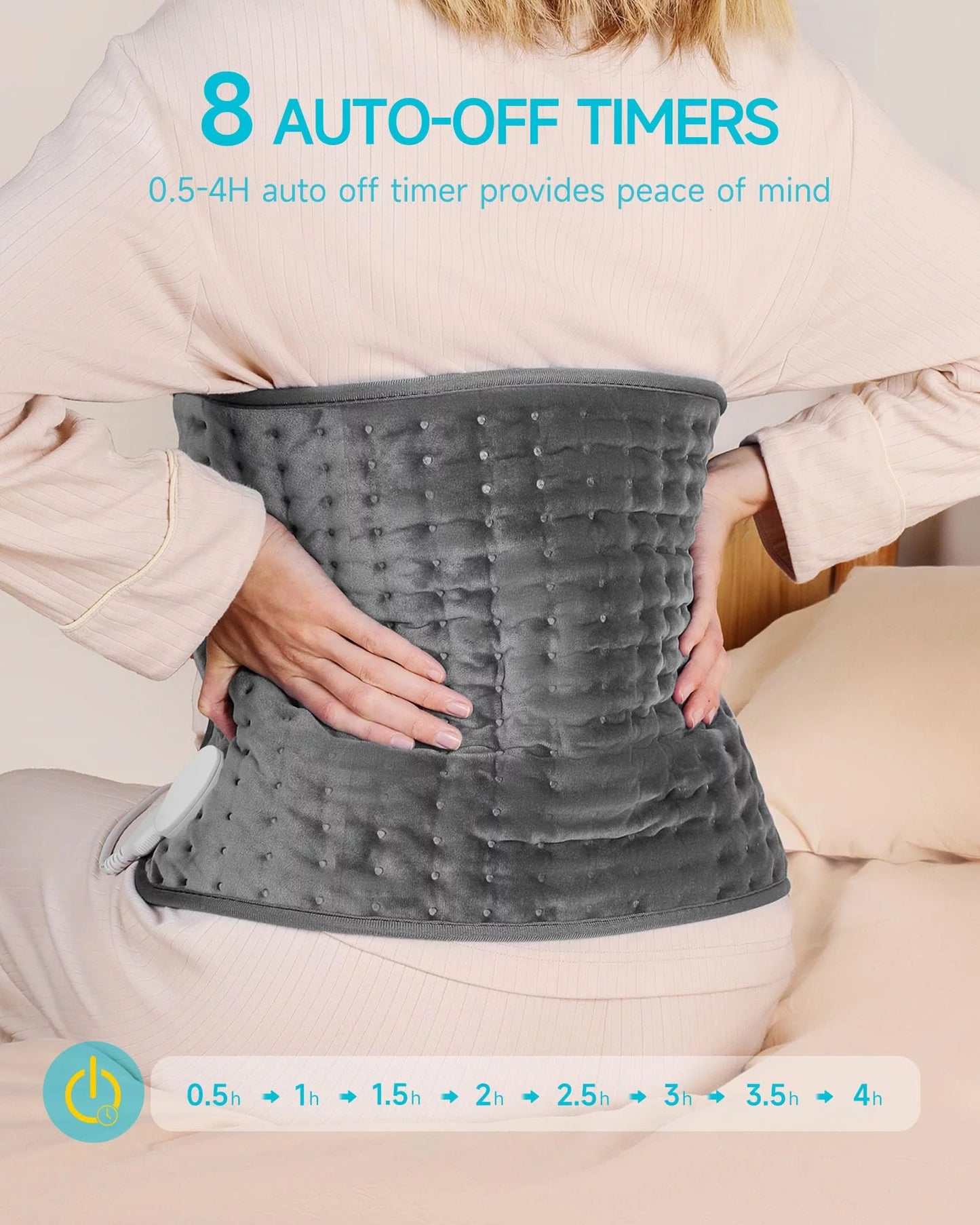 ALLJOY Electric Heating pad for Back/Shoulder/Neck/knee/leg Pain, Cramps and Arthritis Relief, Fast Heating Settings, Auto-Off, Machine Washable, Moist Dry Heat Options, Extra Large 12"x24", Grey