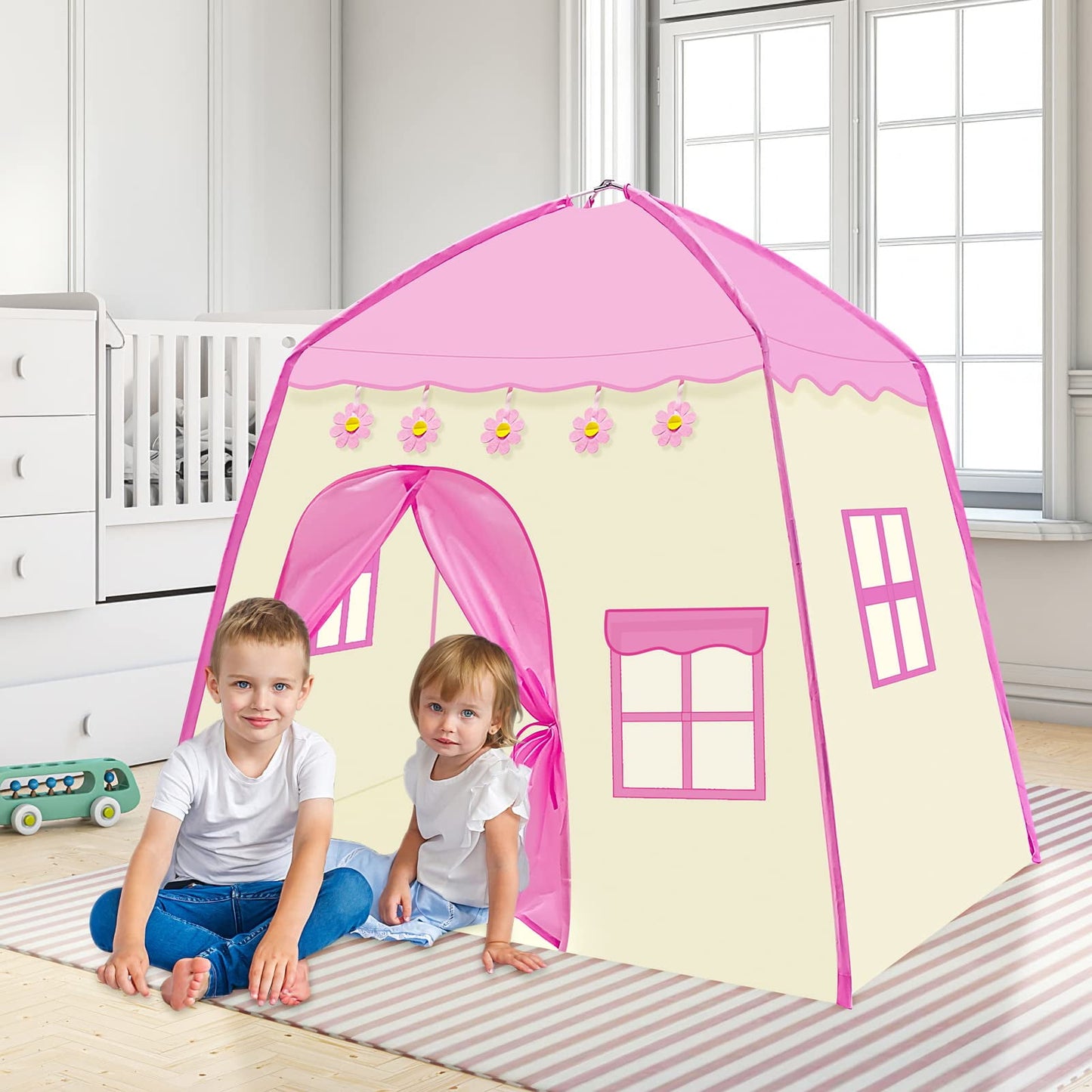 ALLJOY Kids Princess Tents for Girls Toys, Princess Castle Playhouse Tent, Indoor & Outdoor Toys Play Tent for 3+ Year Old Girls Kids Birthday Gift, Imaginative Games