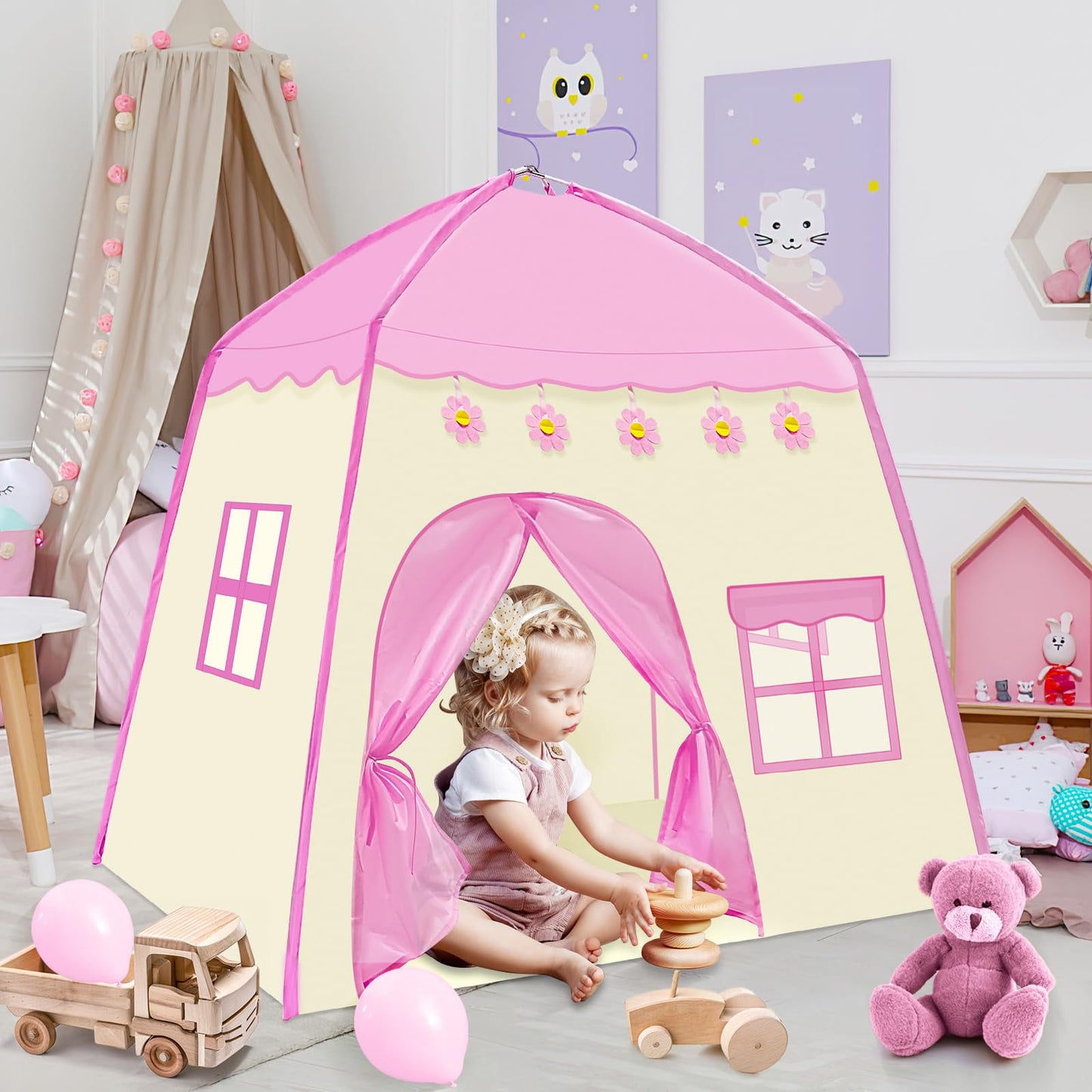 ALLJOY Kids Princess Tents for Girls Toys, Princess Castle Playhouse Tent, Indoor & Outdoor Toys Play Tent for 3+ Year Old Girls Kids Birthday Gift, Imaginative Games