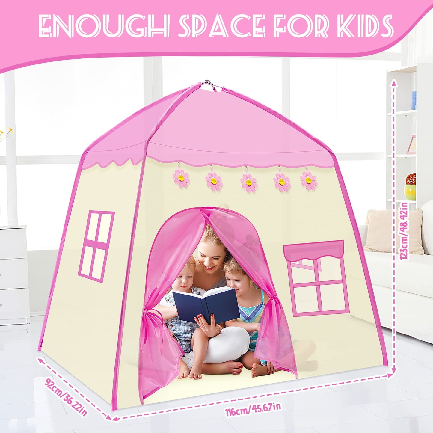 ALLJOY Kids Princess Tents for Girls Toys, Princess Castle Playhouse Tent, Indoor & Outdoor Toys Play Tent for 3+ Year Old Girls Kids Birthday Gift, Imaginative Games