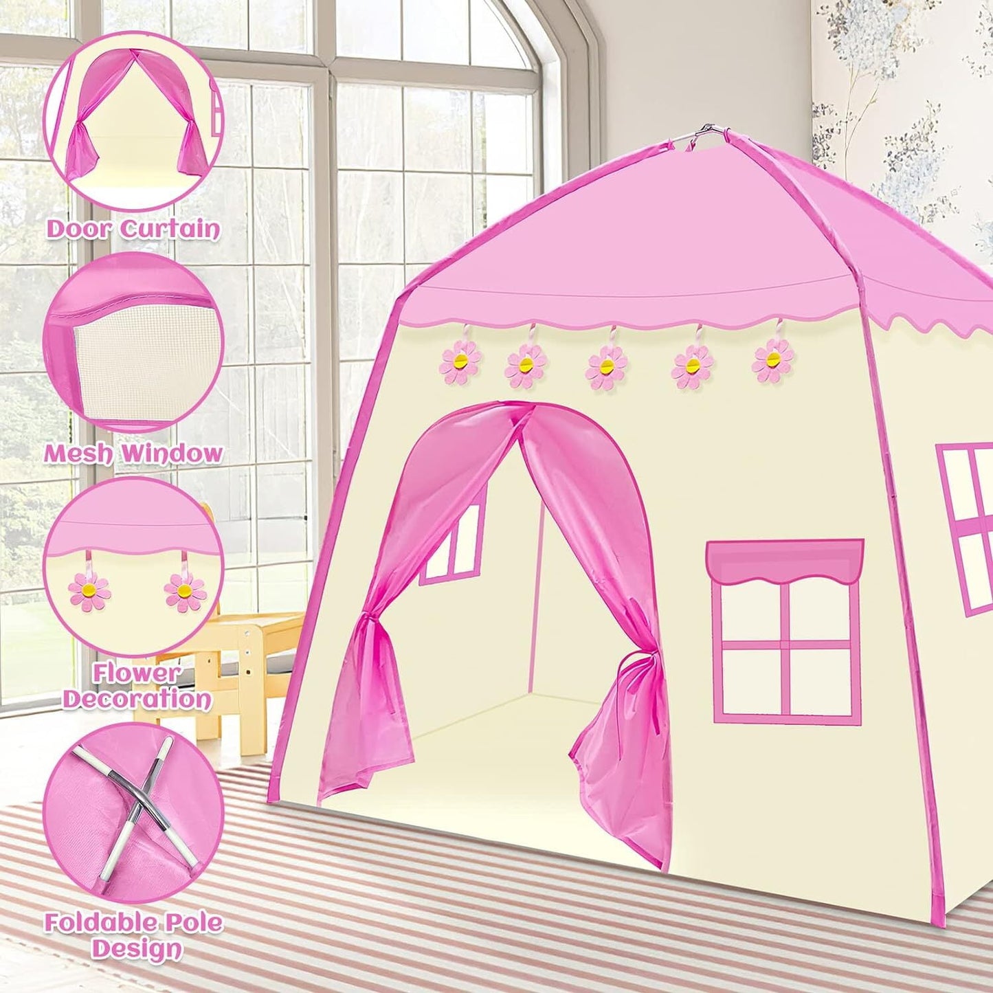 ALLJOY Kids Princess Tents for Girls Toys, Princess Castle Playhouse Tent, Indoor & Outdoor Toys Play Tent for 3+ Year Old Girls Kids Birthday Gift, Imaginative Games