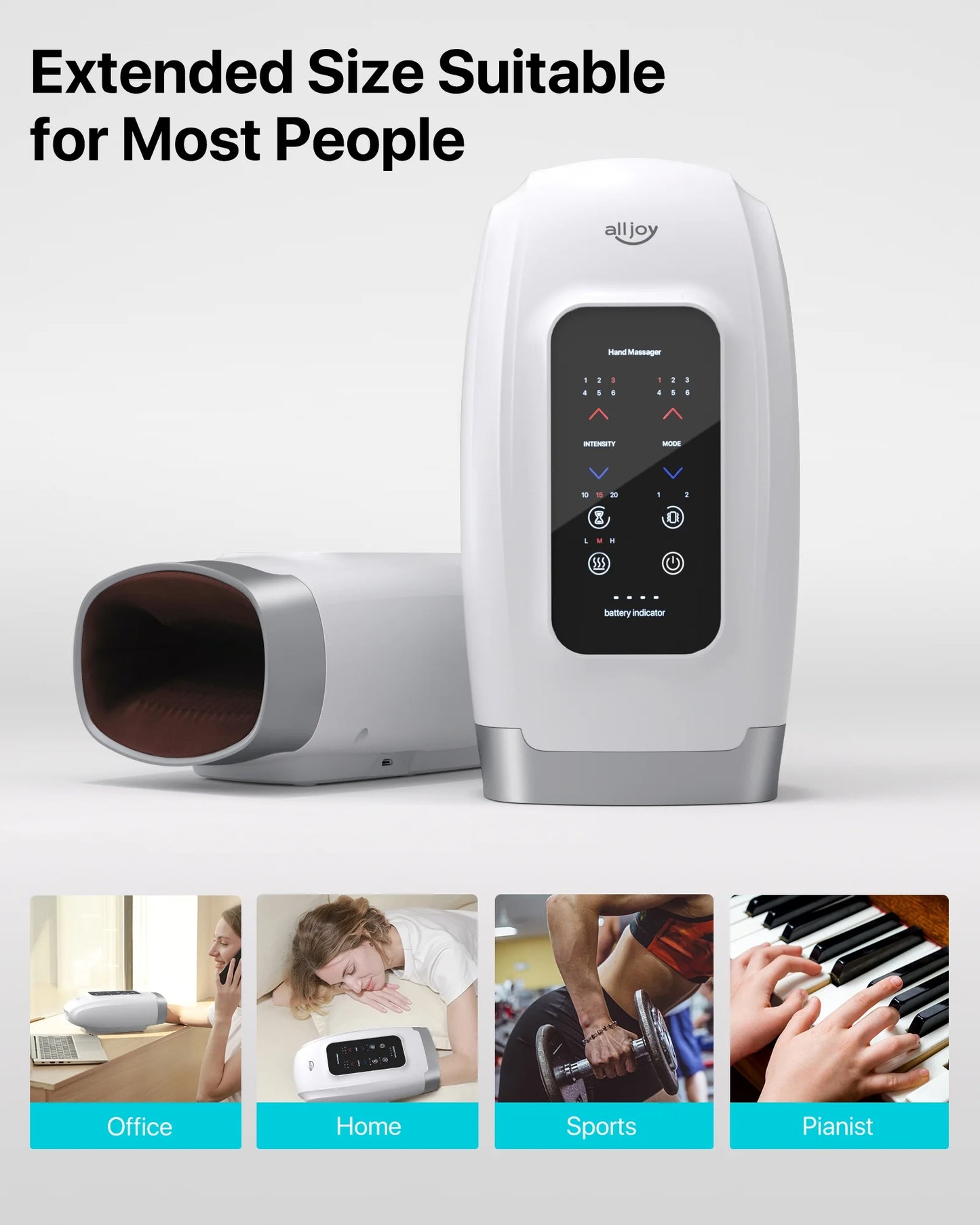 ALLJOY Touchscreen Cordless Hand Massager for Arthritis and Carpal Tunnel Relief, with Compression Vibration and Heat, 6 Levels Pressure Point Therapy, Gifts for Women Men Mom Dad(White)