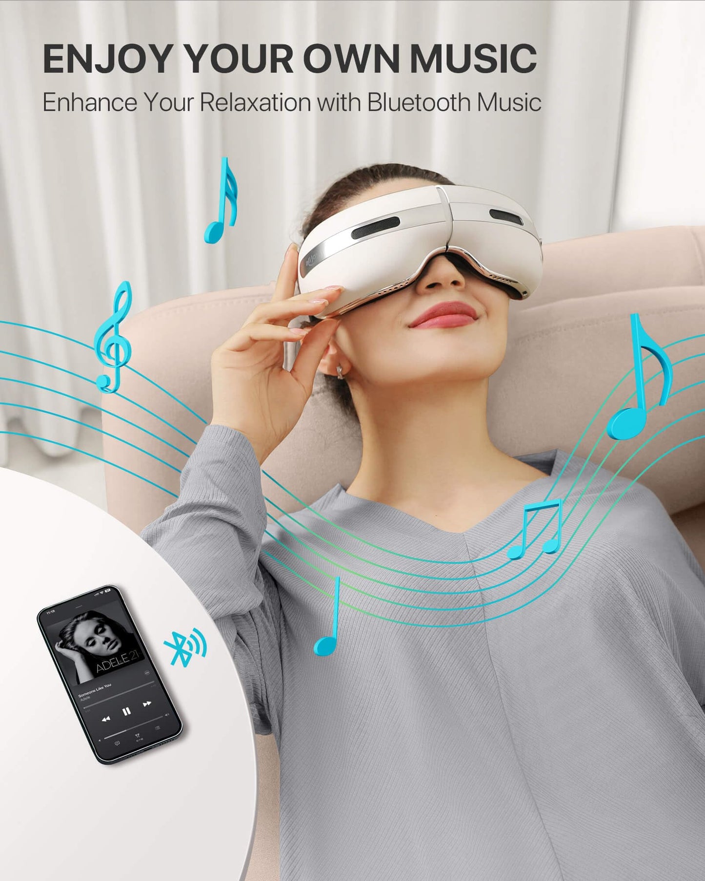 ALLJOY Eye Massager with Heat and Cooling for Migraines, Dry Eyes, and Dark Circles - Rechargeable Bluetooth Music Heated Eye Mask Massager for Sleeping and Relaxing - Ideal Gifts for Men/Women