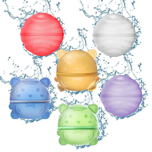 ALLJOY Reusable Water Balloons for Kids,6 Pcs Refillable Water Balloons Quick Fill Self Sealing Silicone Water Bombs Splash Balls Summer Fun Water Games Outdoor Beach Pool Toys for Toddlers Adults