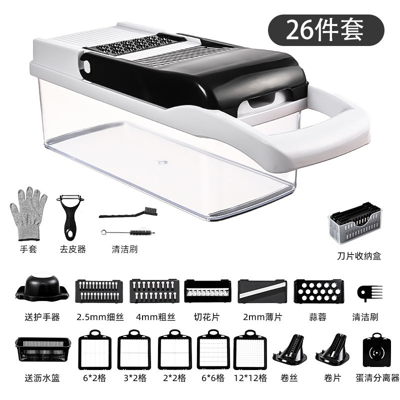 ALLJOY Vegetable Chopper, Manual Vegetable Food Chopper and Dicers,Vegetable Chopper Dicer Cutter Grater Egg Slicer Onion Chopper Multifunction 26 in 1 with Container 12 Blade