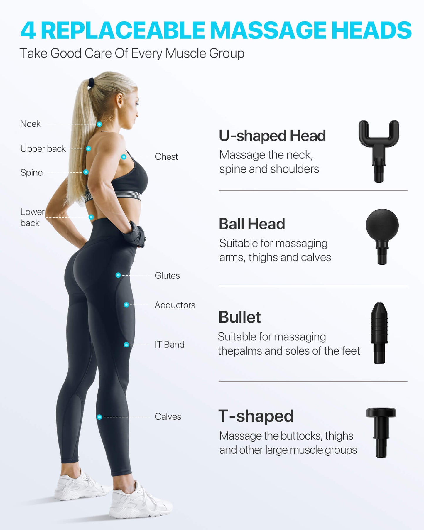 ALLJOY Mini Massage Gun - Powerful Portable Percussion Massager for Deep Tissue Pain Relief, Electric Handheld Muscle Massage Gun with Super-Quiet, 4 Interchangeable Heads