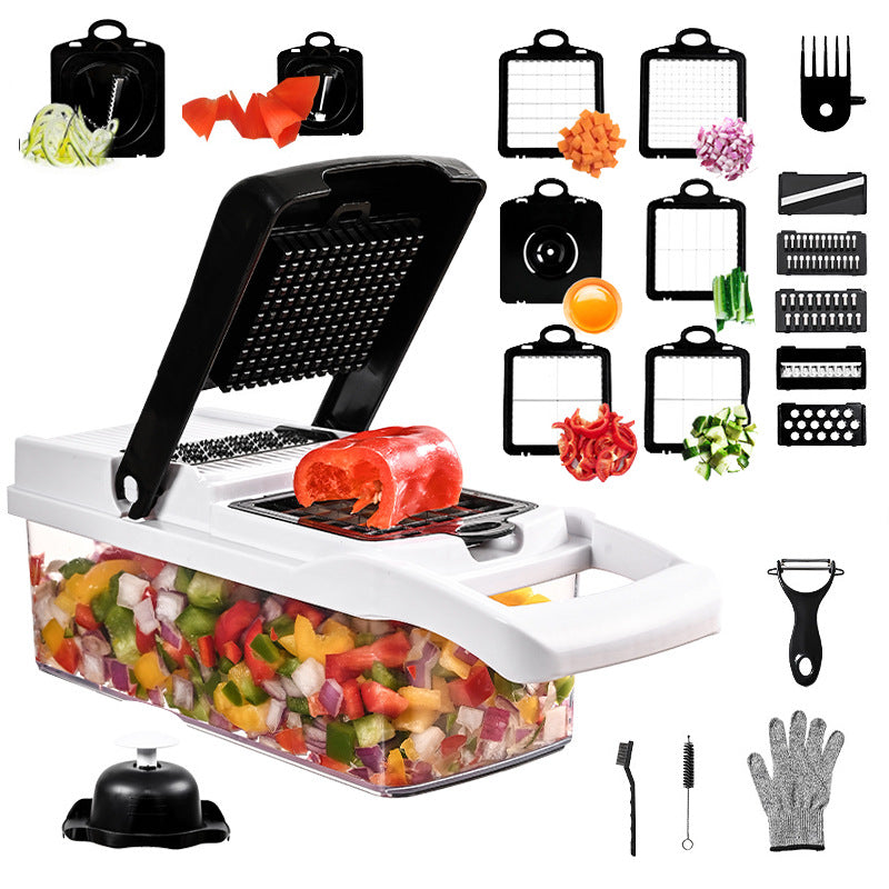 ALLJOY Vegetable Chopper, Manual Vegetable Food Chopper and Dicers,Vegetable Chopper Dicer Cutter Grater Egg Slicer Onion Chopper Multifunction 26 in 1 with Container 12 Blade