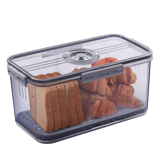 ALLJOY Bread Box Bread Boxes for Kitchen Counter Airtight, Time Recording Bread Storage Container with Lid, Bread Keeper for Homemade Bread, Toast, Bagel, Donut and Cookies, Grey