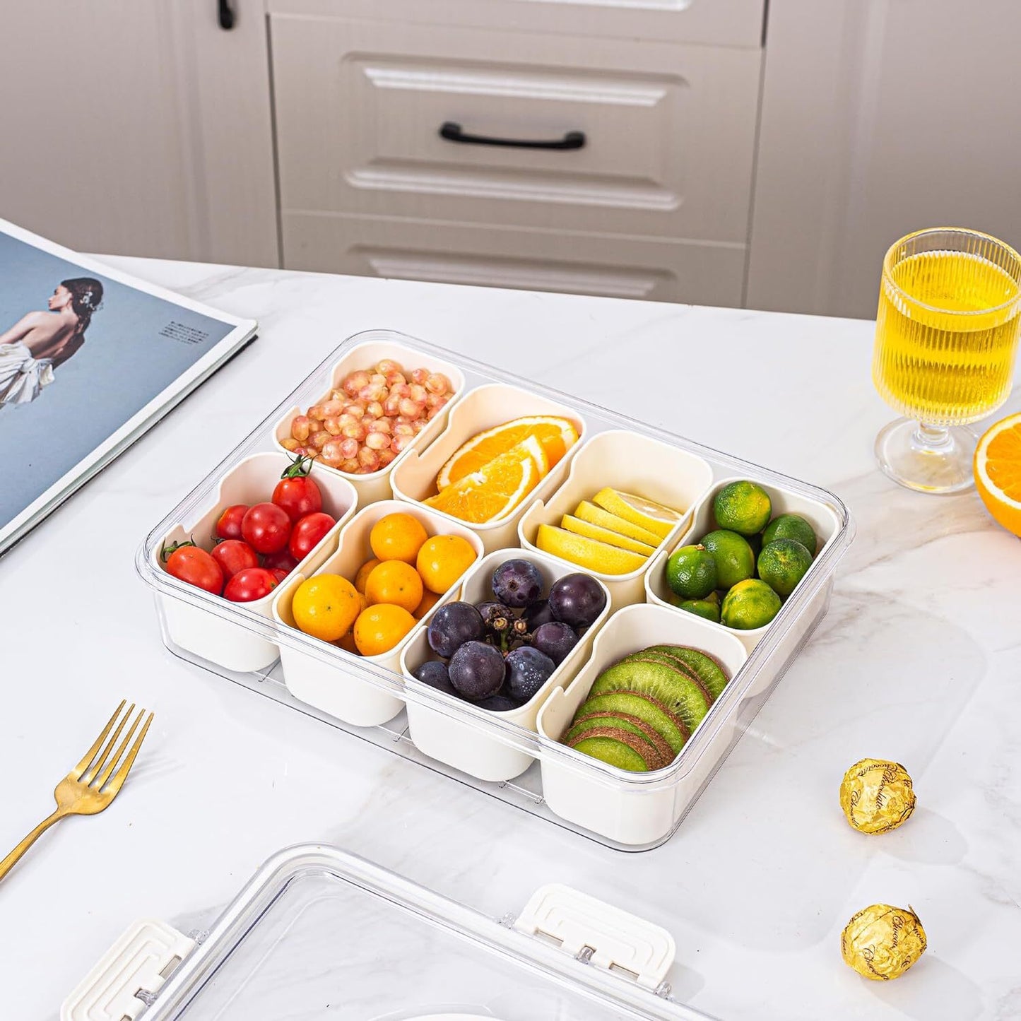 ALLJOY Snack Box Container,Snack Organizer Containers Serving Tray Platters for Candy, Fruits, Nuts,Charcuterie Boxes with Clear Lids,Snack Bed Table Trays for Eating