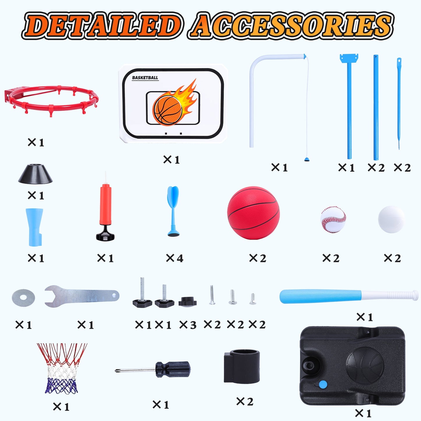 ALLJOY 5 in 1 Kids Basketball Hoop and T Ball Set,Adjustable Basket Ball Stand,Hanging Tee Baseball for Toddlers Boys Girls Ages 3 4 5 6 7 8 9 10 Years Old,Outdoor and Indoor Toys Birthday Gifts
