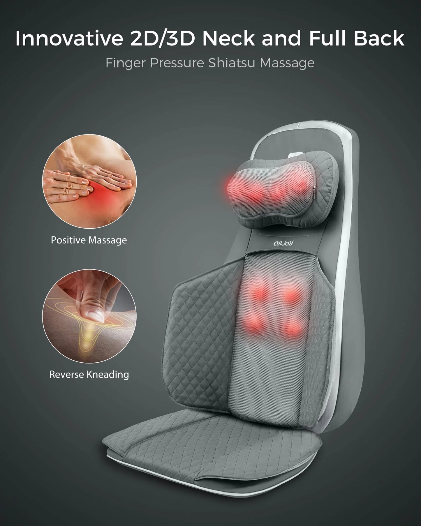 ALLJOY Neck & Back Massager, Shiatsu Massage Chair Pad for Home or Office, Back Massager Cushion with Heat & Adjustable Compression and Vibration for Full Back, Neck & Shoulder