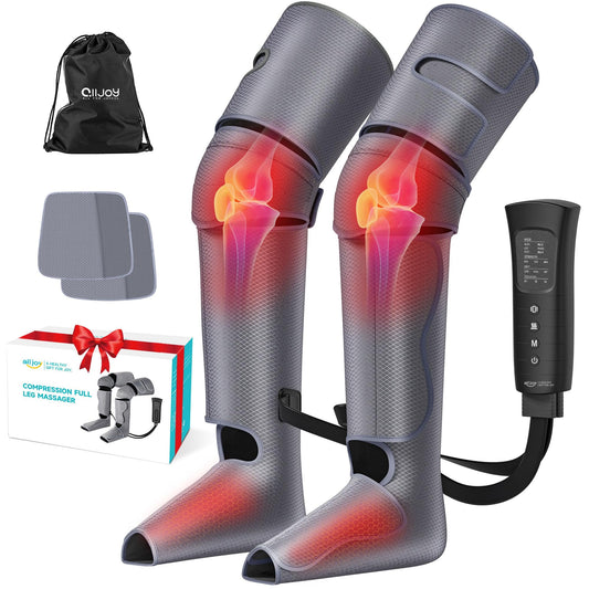 ALLJOY Leg Massager, Leg Massager for Circulation and Pain Relief,2 Heat Levels Foot/Knee Massager,6 Modes with Memory Function Controller, Full Leg Massager, Gray