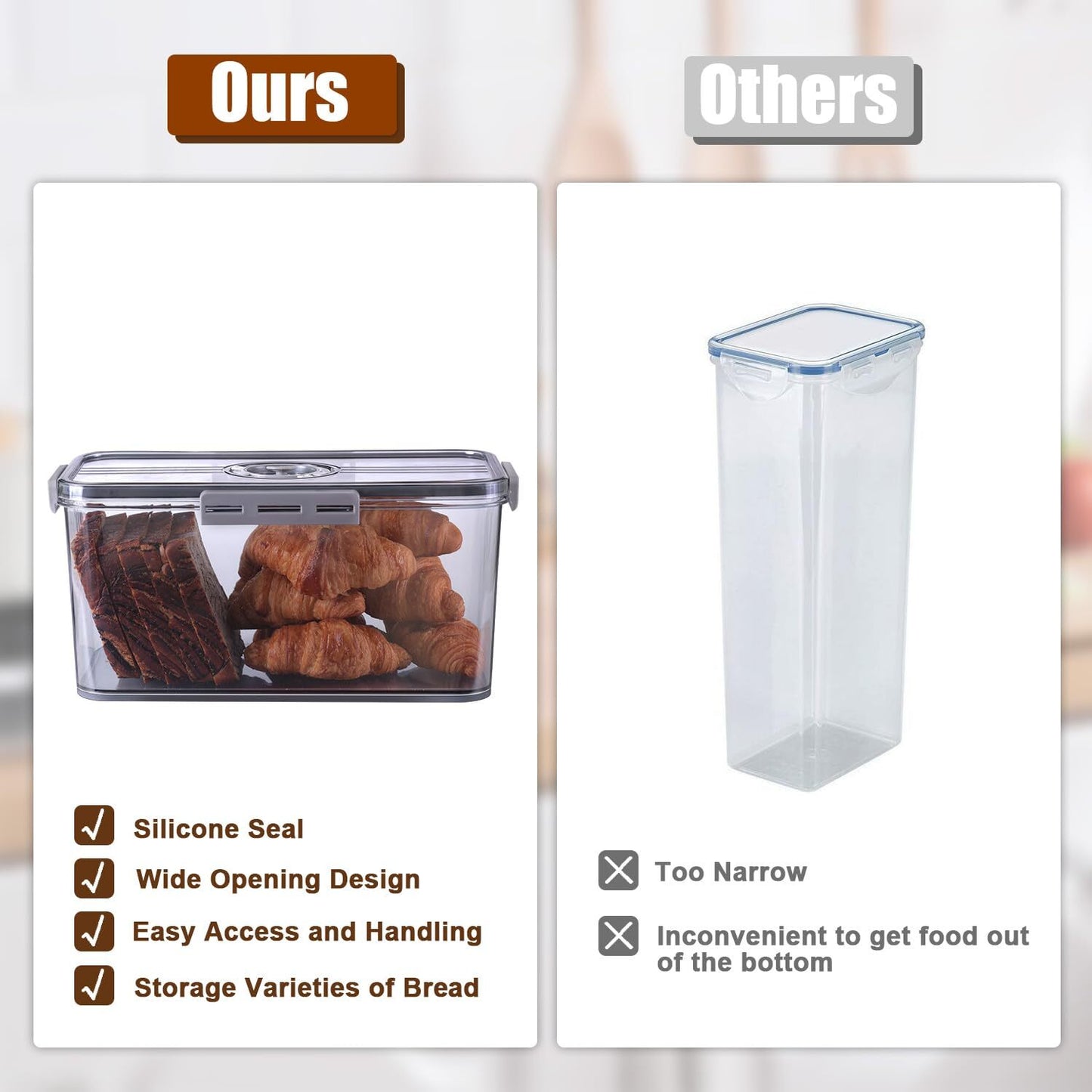 ALLJOY Bread Box Bread Boxes for Kitchen Counter Airtight, Time Recording Bread Storage Container with Lid, Bread Keeper for Homemade Bread, Toast, Bagel, Donut and Cookies, Grey