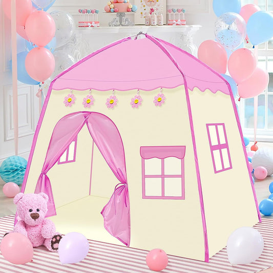 ALLJOY Kids Princess Tents for Girls Toys, Princess Castle Playhouse Tent, Indoor & Outdoor Toys Play Tent for 3+ Year Old Girls Kids Birthday Gift, Imaginative Games