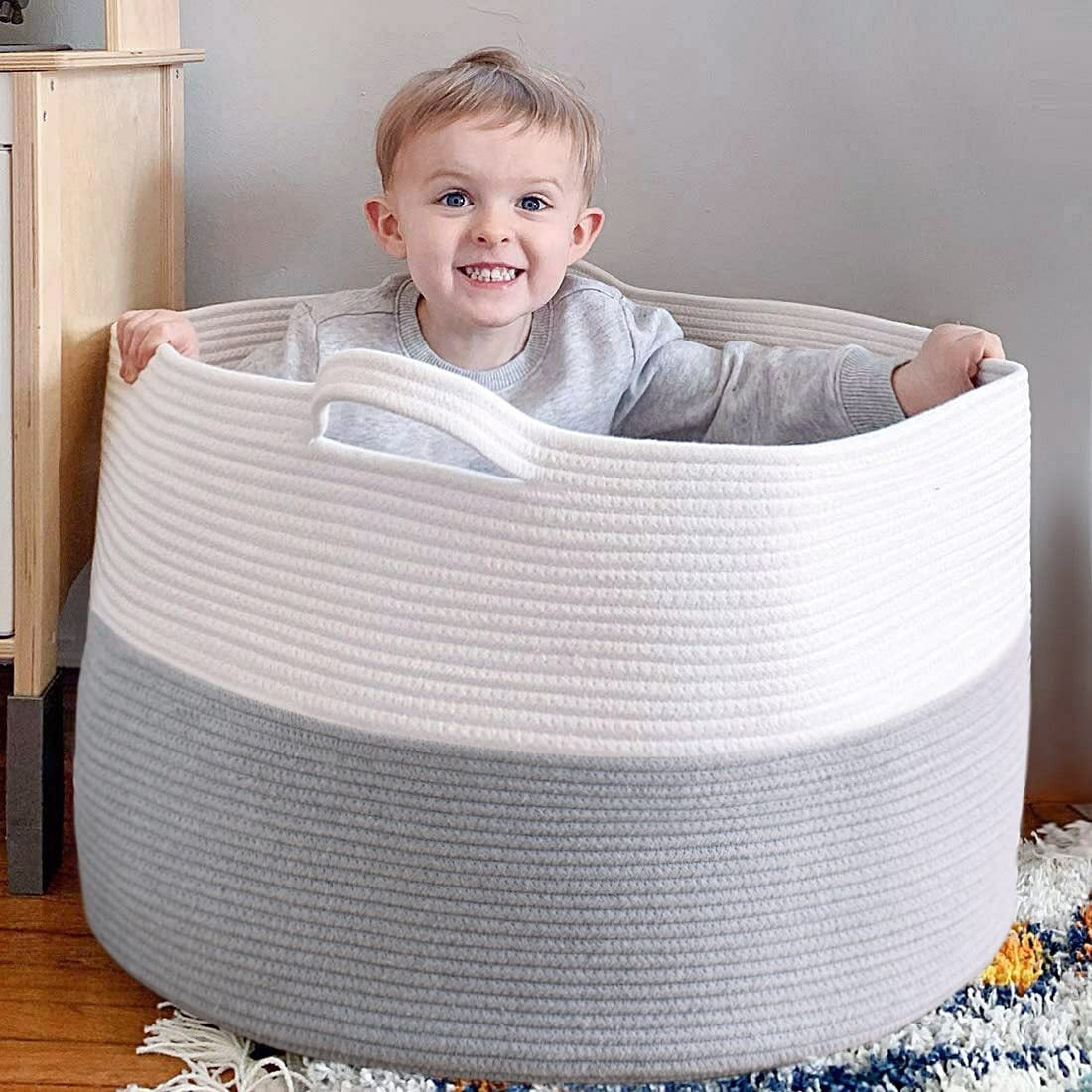 ALLJOY Extra Large Cotton Rope Blanket Storage Basket 23.6*14.2in