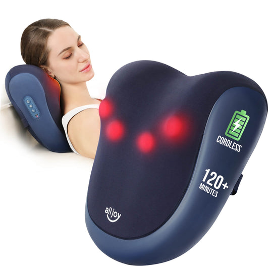 ALLJOY Cordless Shiatsu Back Massager with Heat - Deep Tissue Neck, Shoulder, and Waist Massage Pillow for Pain Relief - Gift for Men and Women- Blue