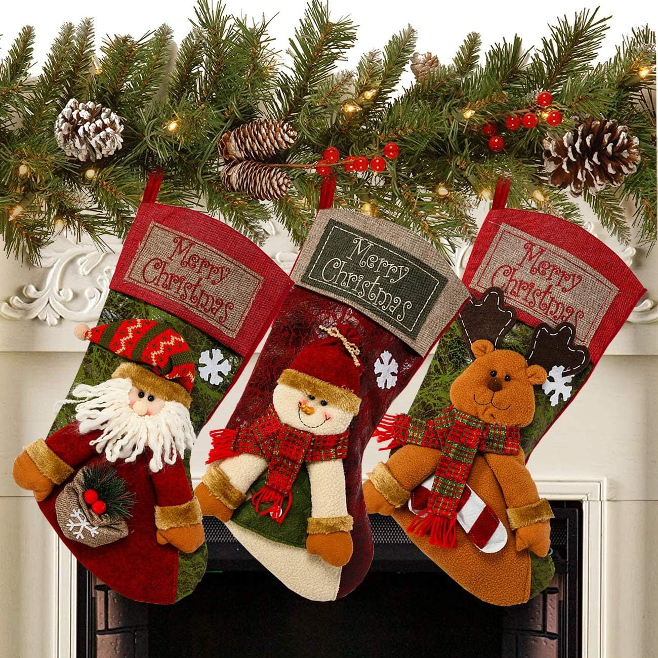 ALLJOY 18" Christmas Stockings 3 Pack, Christmas Stocking Xmas Stockings