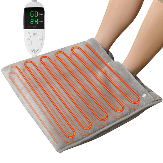 ALLJOY Electric Double-Sided Heating Foot Warmer 20'' X 22'' Heating Pad for Feet with Fast Heating Technology Feet Warmer for Bed/Office Helps with Cold Feet, Grey