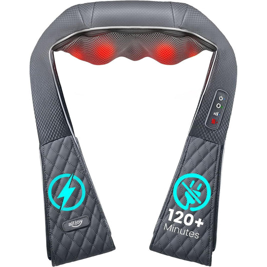 ALLJOY Cordless Neck Massager with Heat, Rechargeable Shiatsu Back Shoulder and Neck Massager Deep 3D Kneading Massager for Muscle Pain Relief, Best Gifts for Women Men Mom Dad