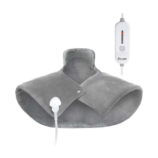 ALLJOY Heating Pad for Neck and Shoulders Pain Relief Cramps, 25"x18" Skin-Friendly Heated Neck Wrap 3 Fast Heat Setting with Auto Shut Off for Home and Office, Machine Washable, Gray