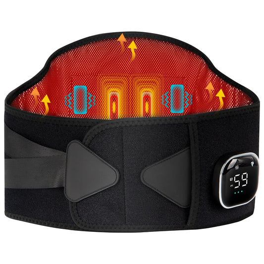 ALLJOY Cordless Heating Pad Lower Back Brace Massager, with Heat & Massage - 5 Vibration Levels & 3 Heat Levels, Rechargeable Heating Massage Back Support Belt (Black)