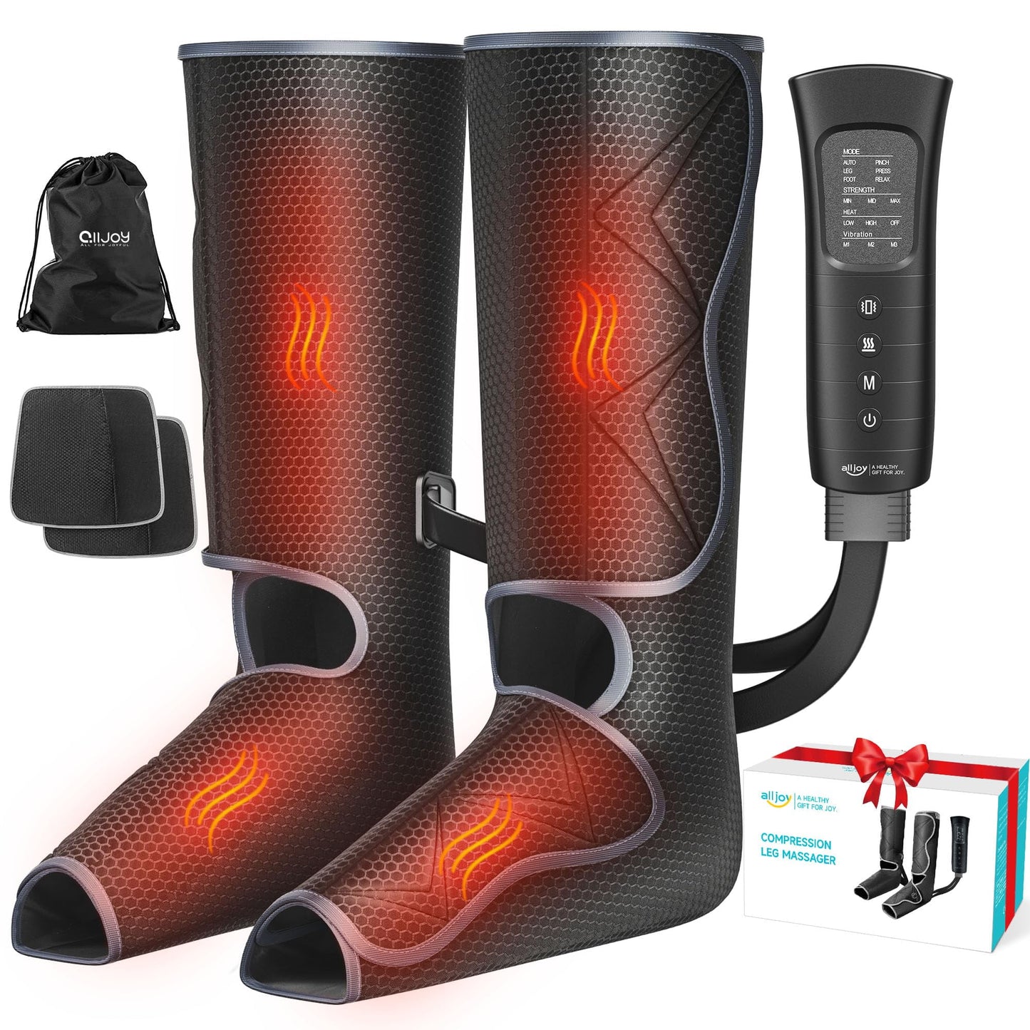 ALLJOY Leg and Foot Massager with Heat and Air Compression, Foot and Calf Massager for Circulation and Pain Relief, Home Adjustable Massage Boots