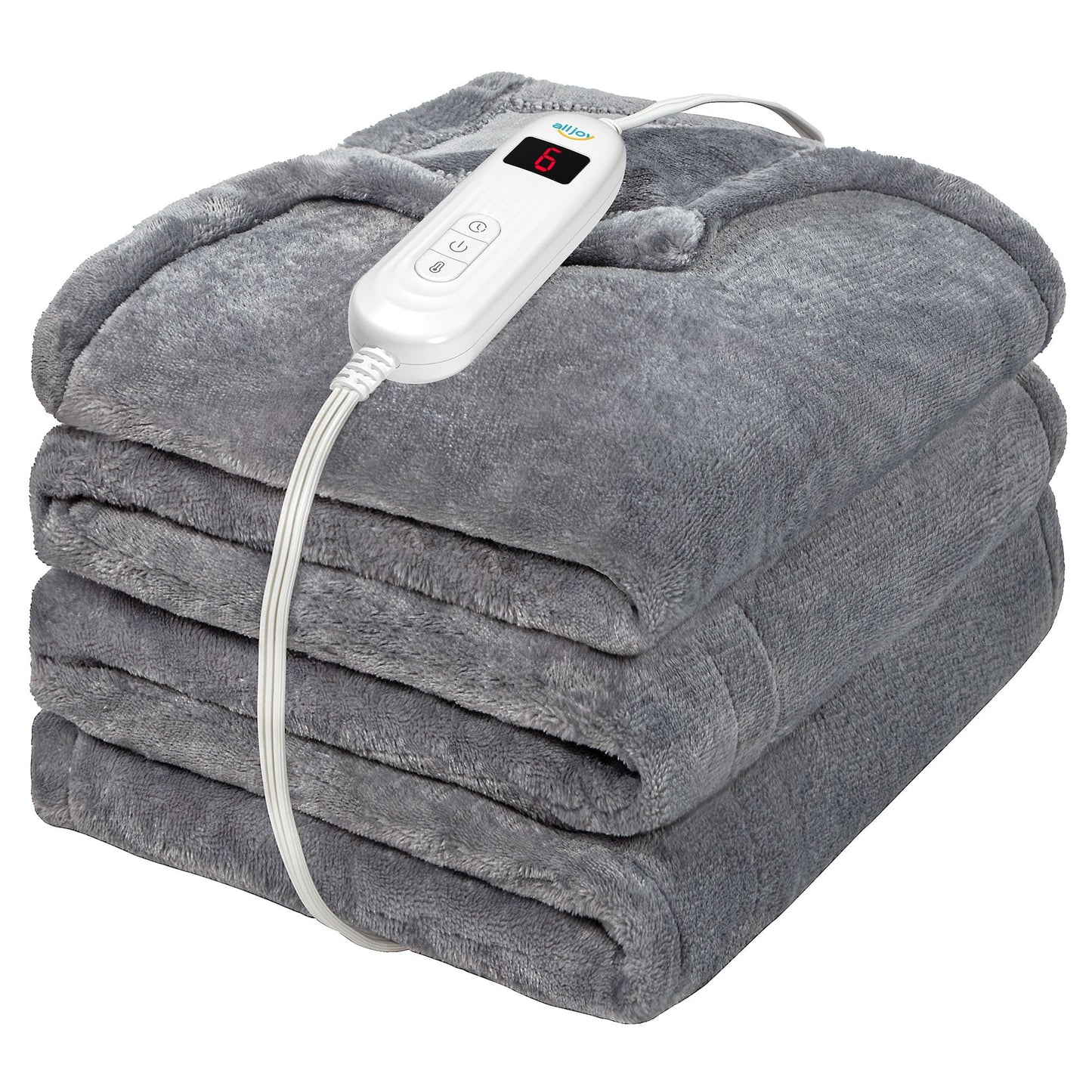 ALLJOY Electric Heated Blanket Throw 50" x 60" Super Cozy Flannel 10 Heating Levels & 4 Timer Settings Auto-off, Fast Heating & Machine Washable - Grey