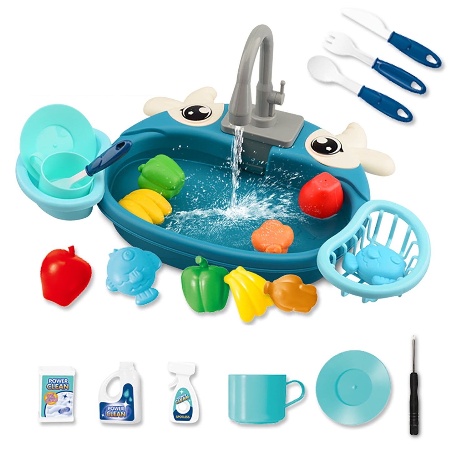 ALLJOY Play Kitchen Sink Toy, Toy Sink with Running