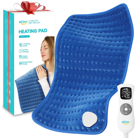 ALLJOY Electric Heating pad for Back/Shoulder/Neck/knee/leg Pain, Cramps and Arthritis Relief, Fast Heating Settings, Auto-Off, Machine Washable, Moist Dry Heat Options, Extra Large 12"x24", Blue