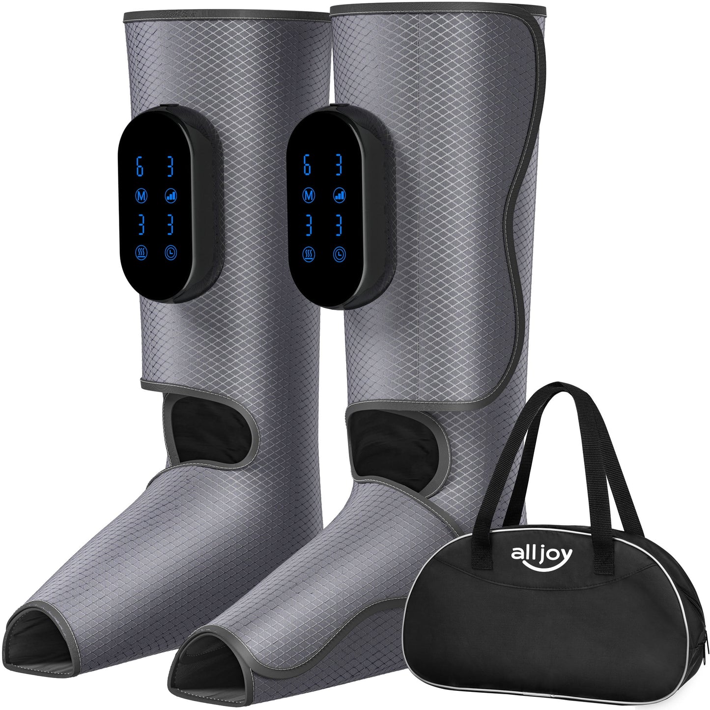 ALLJOY Cordless Leg Massager with Heat, Rechargeable Foot and Calf Massager for Circulation and Pain Relief,6 Modes,3 Intensities,3 Heating Levels,3 Timer Setting, Use at Home, Car, Office - Grey